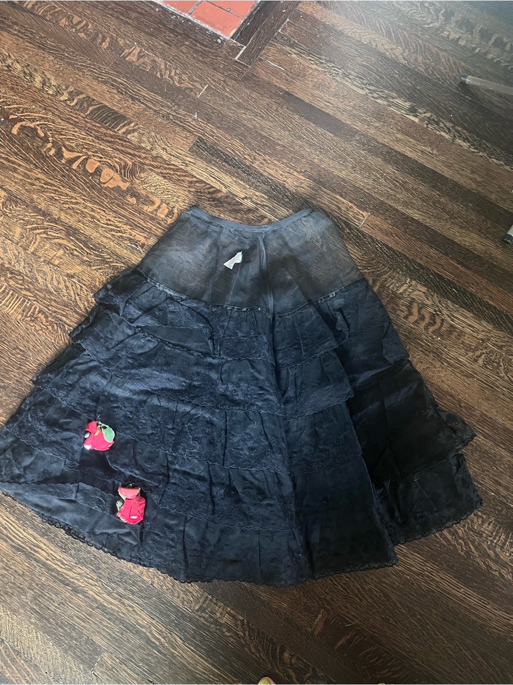 True vintage black  Tiered A-Line Women's petticost with   rose Appliqués